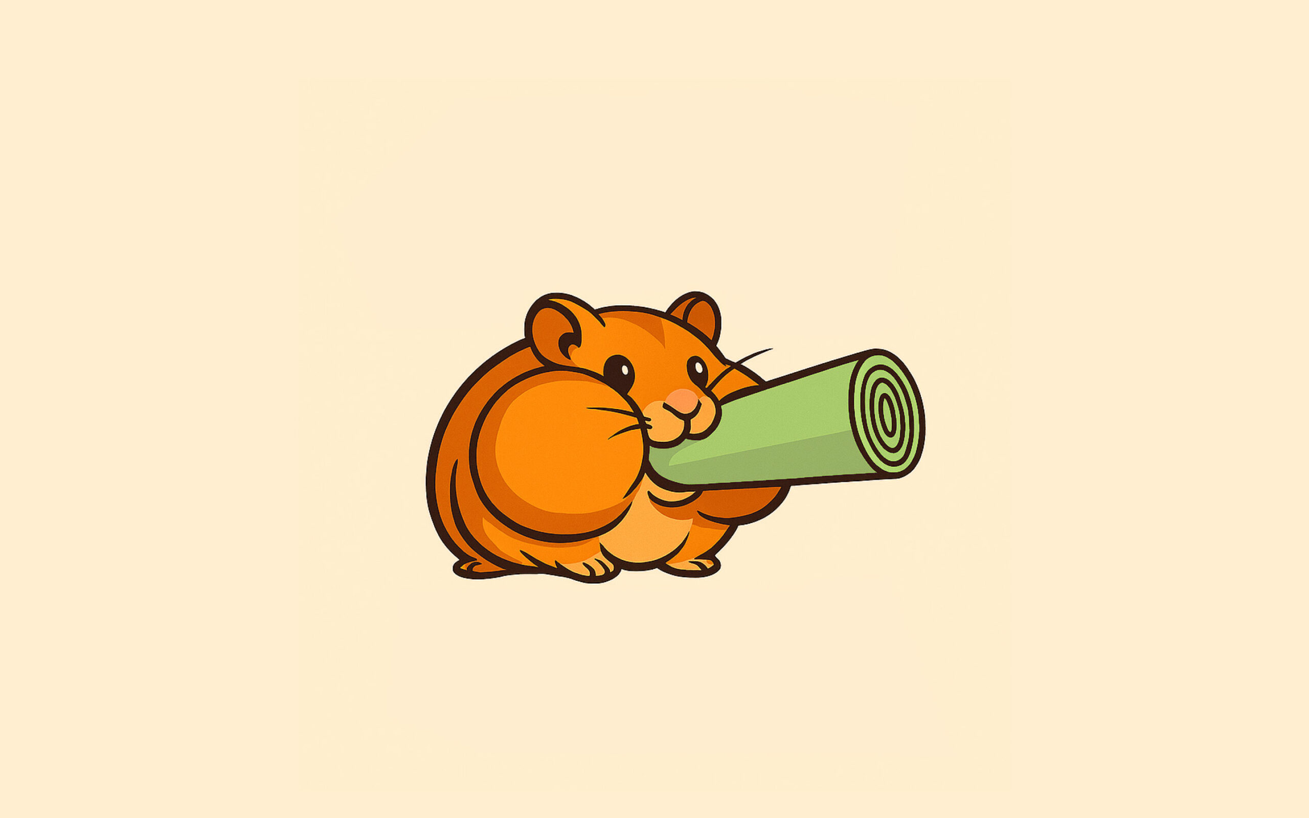 Illustrasjon av hamster med bipose-rull i munnen.